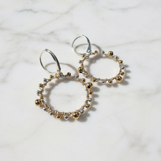 Beaded Hoop Gold and Silver Earrings