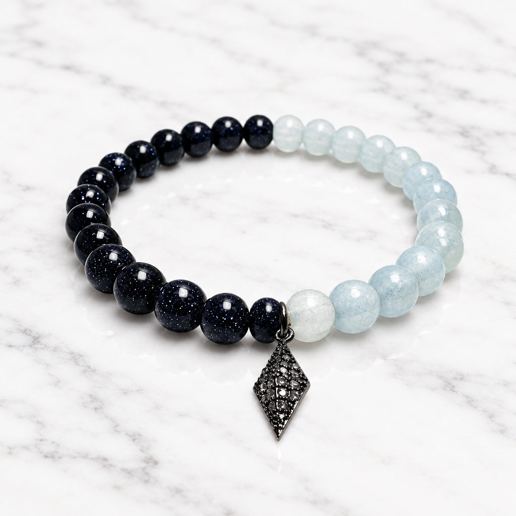 Blue Goldstone Beaded Stretch Bracelet