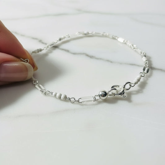 Dainty Howlite Gemstone Bracelet with silver accents