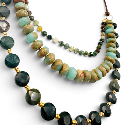 Triple Strand Earth Tone Gemstone Necklace