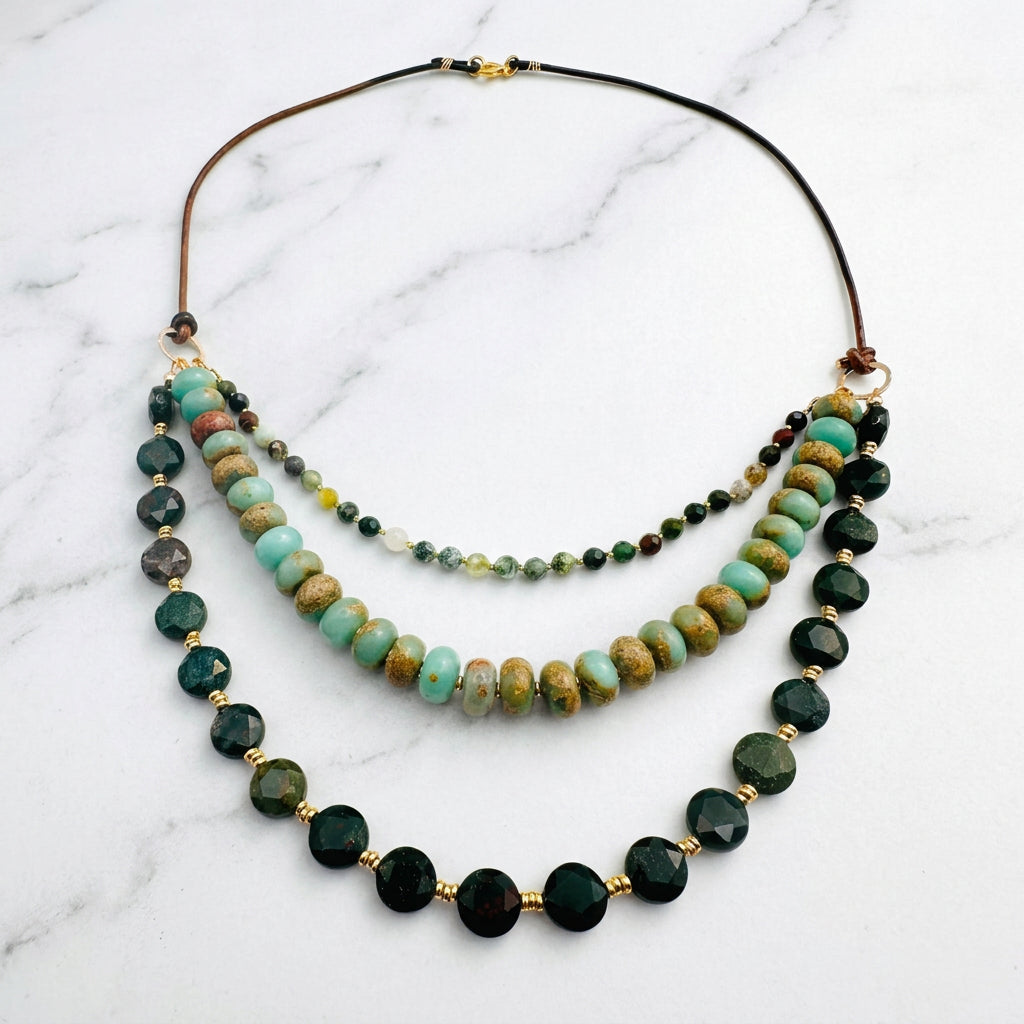Triple Strand Earth Tone Gemstone Necklace