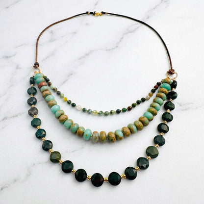 Triple Strand Earth Tone Gemstone Necklace
