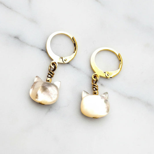 Cat Mother of Pearl Earrings by Janine Gerade