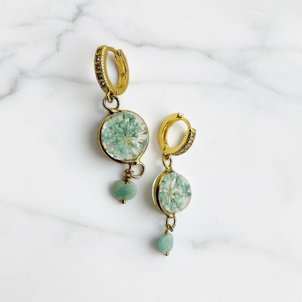 Larimar and Flower Earrings
