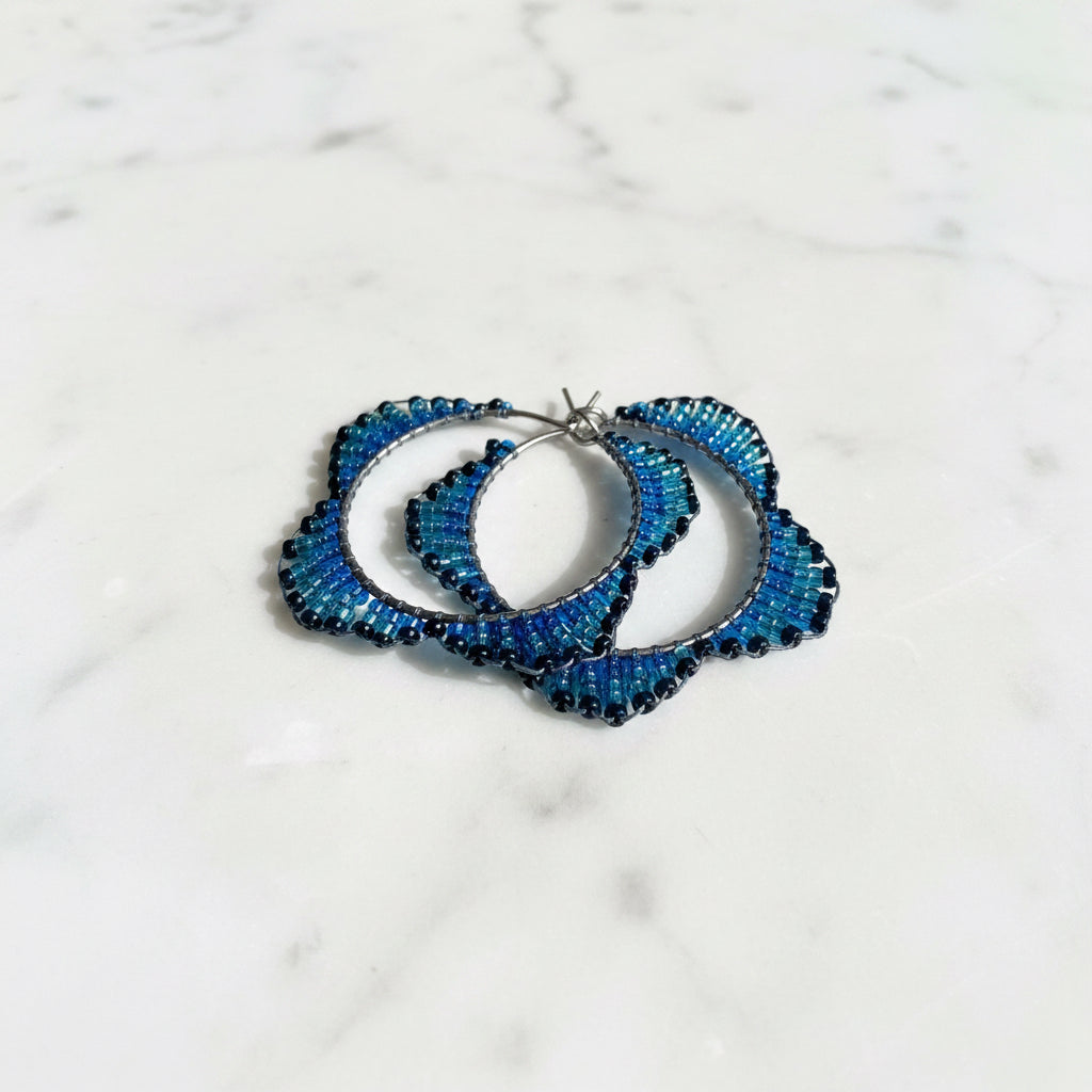 Beaded Hoop Brass Earrings