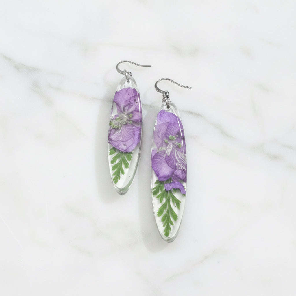 Purple Pressed Flower Earrings