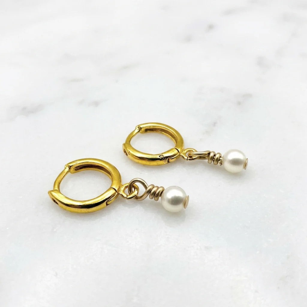 pearl Hoops, Gold Filled Earrings