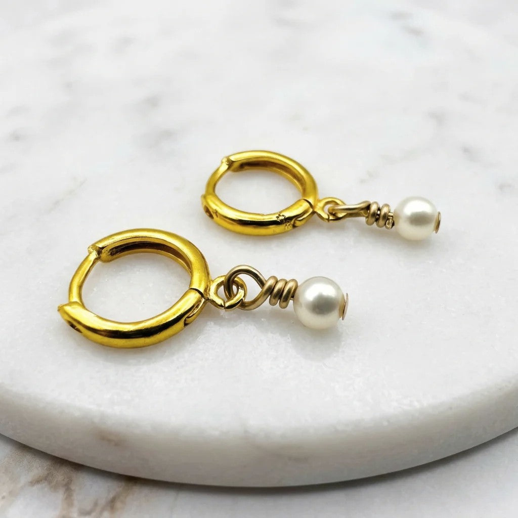 pearl Hoops, Gold Filled Earrings