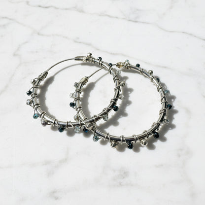 Silver Plated Hoop Earrings with Hematite Beads