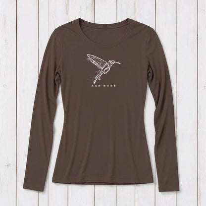 Uni-T women's long sleeve crew neck t-shirt in solid dark brown bamboo and organic cotton blend fabric.