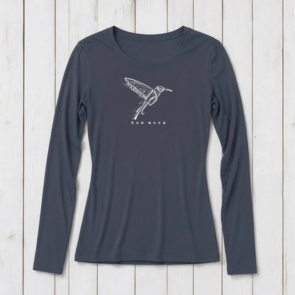 Uni-T women's charcoal grey long sleeve crew neck t-shirt made from a soft bamboo and organic cotton blend.
