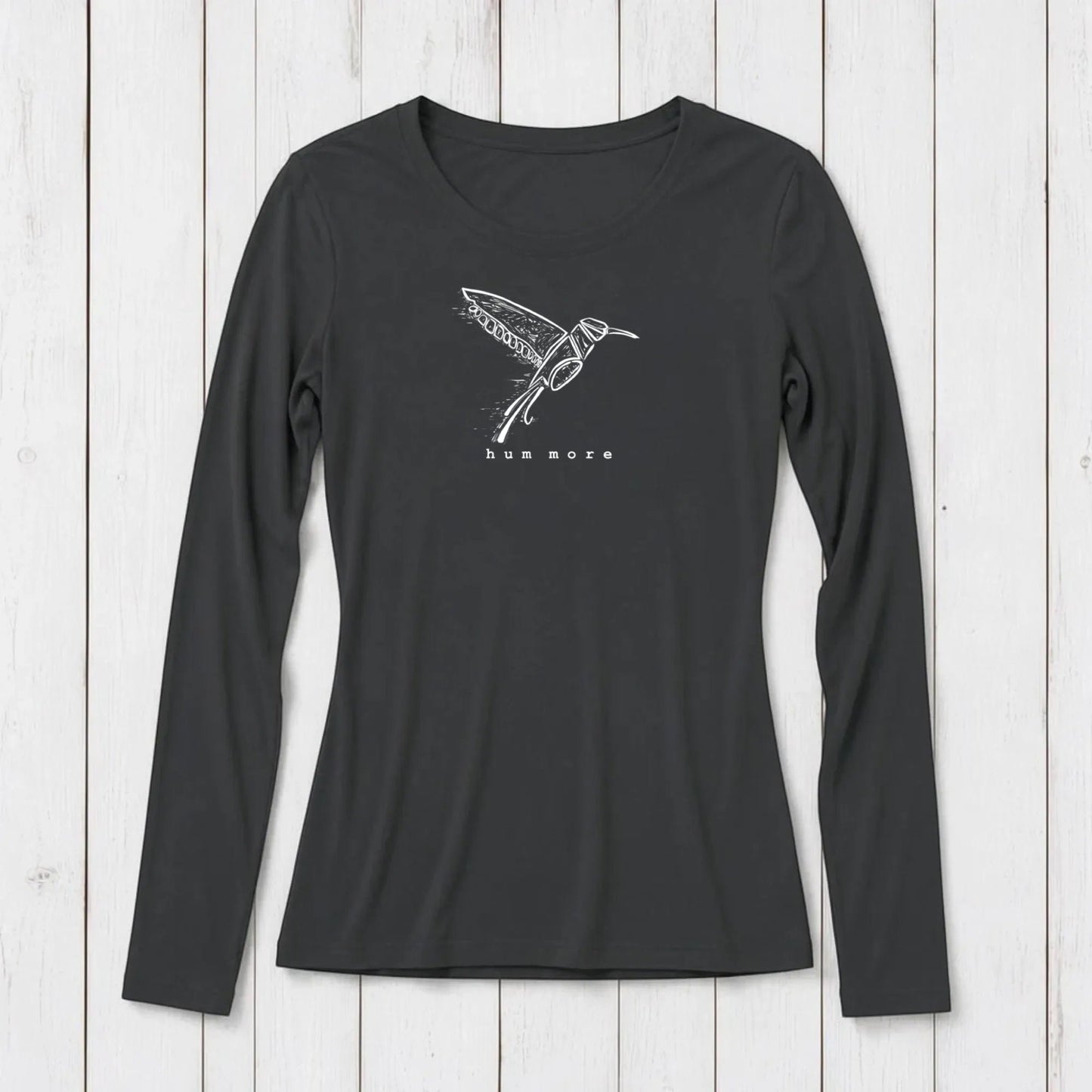 Uni-T women's long sleeve crew neck t-shirt in solid charcoal grey bamboo and organic cotton blend