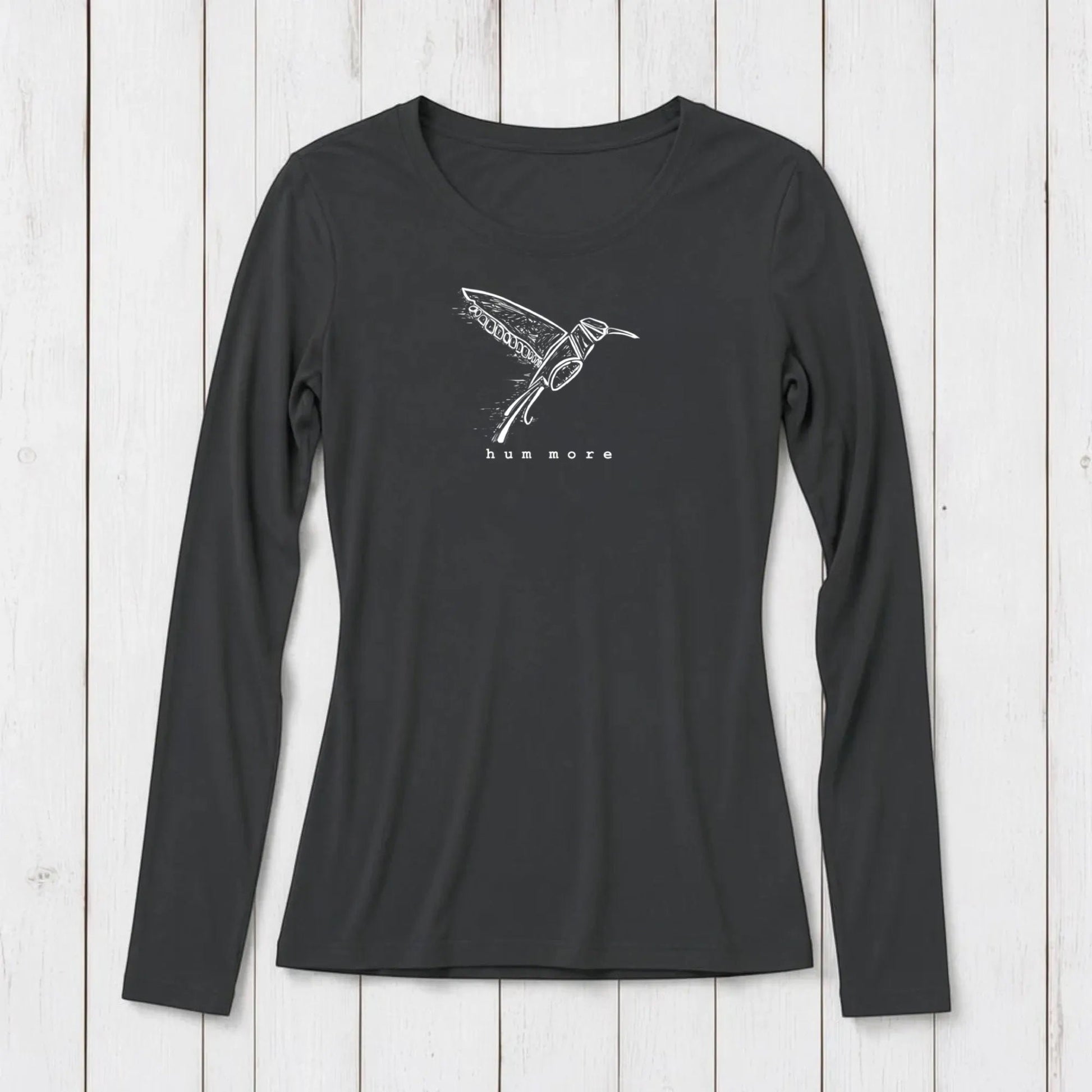 Uni-T women's long sleeve crew neck t-shirt in solid charcoal grey bamboo and organic cotton blend