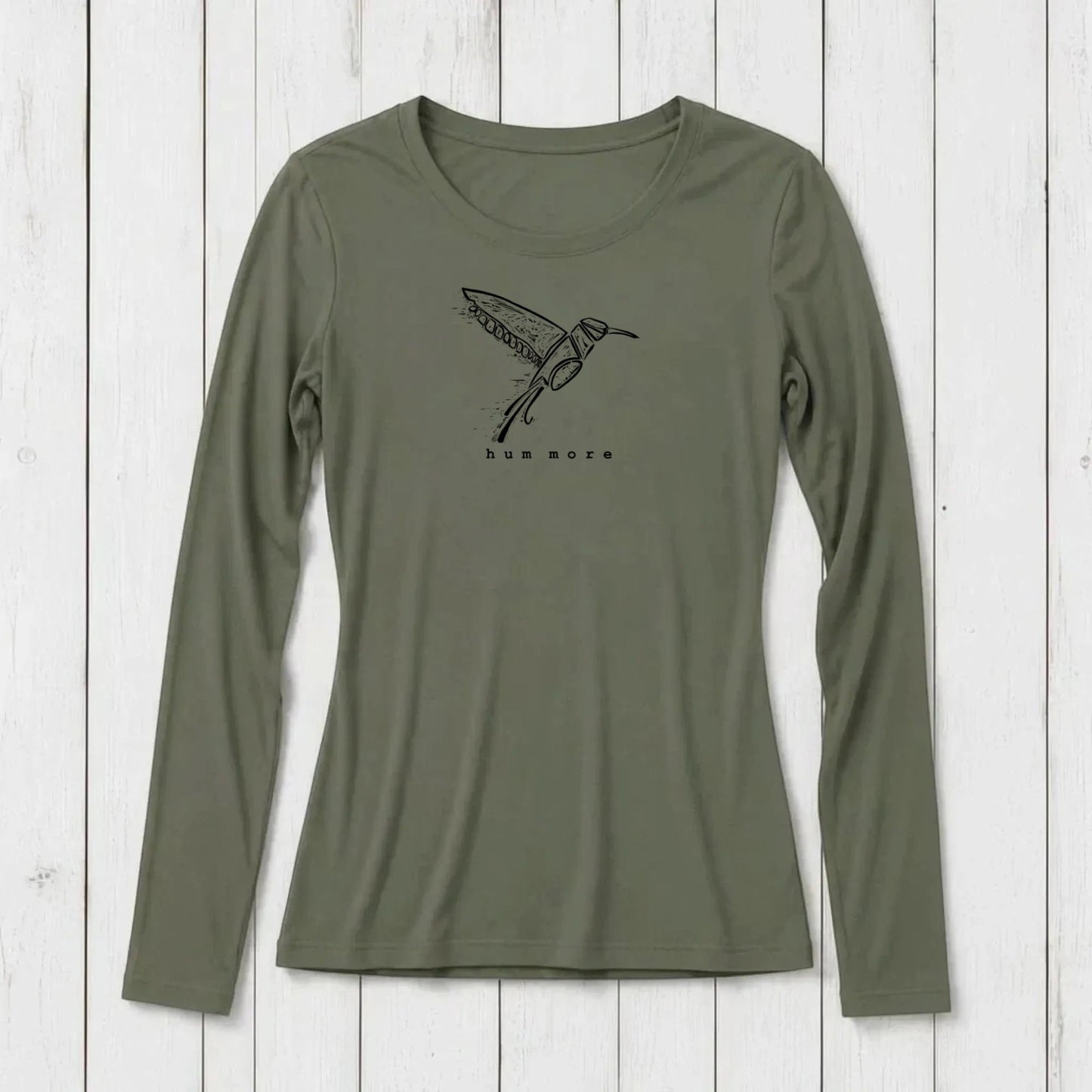 Uni-T olive green long sleeve crew neck shirt made from soft bamboo and organic cotton blend