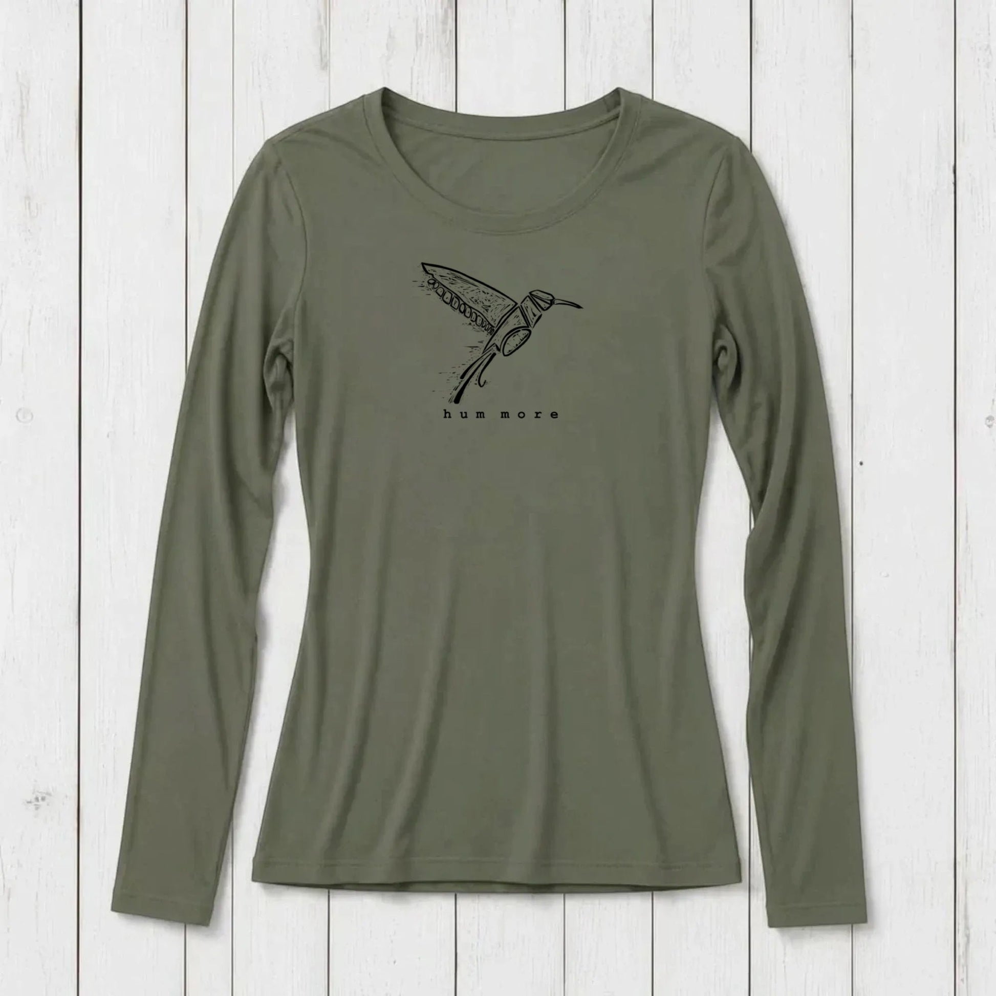 Uni-T olive green long sleeve crew neck shirt made from soft bamboo and organic cotton blend