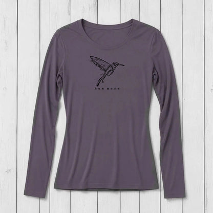 Uni-T women's long sleeve crew neck t-shirt in dark purple, made from soft, breathable bamboo and organic cotton blend.