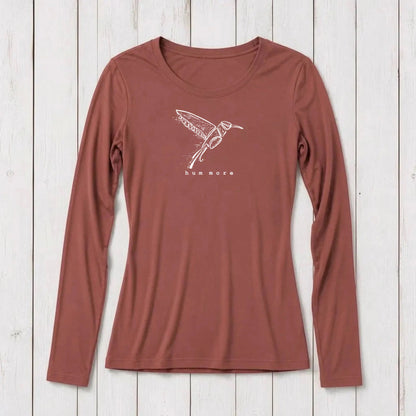 Uni-T long sleeve crew neck t-shirt in a solid terracotta red bamboo and organic cotton blend fabric.