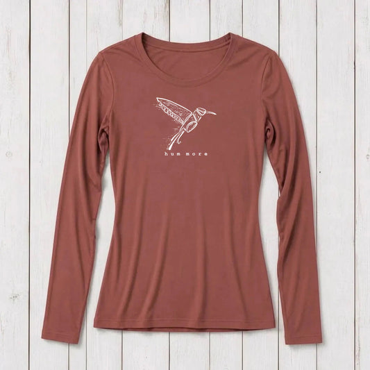 Uni-T long sleeve crew neck t-shirt in a solid terracotta red bamboo and organic cotton blend fabric.