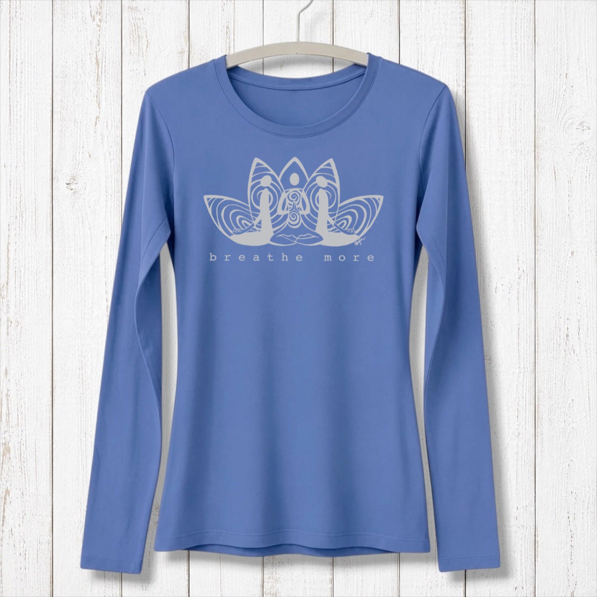 Uni-T women's long sleeve t-shirt in dark purple, made from soft bamboo and organic cotton blend on a hanger.