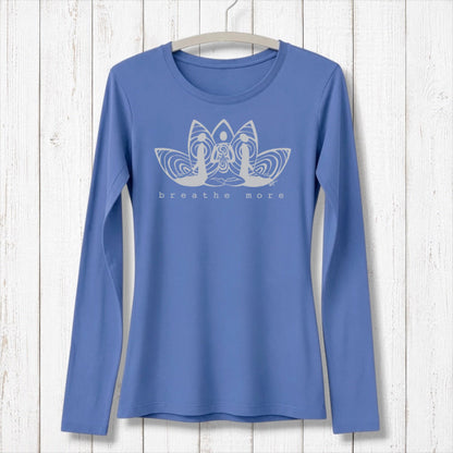 Uni-T women's long sleeve t-shirt in dark purple, made from soft bamboo and organic cotton blend on a hanger.