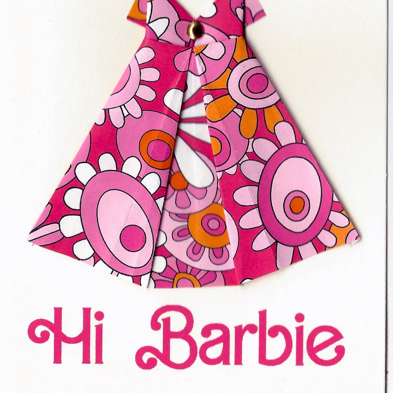 Hi Barbie handmade one of a kind origami dress blank notecard Virginia Fitzgerald