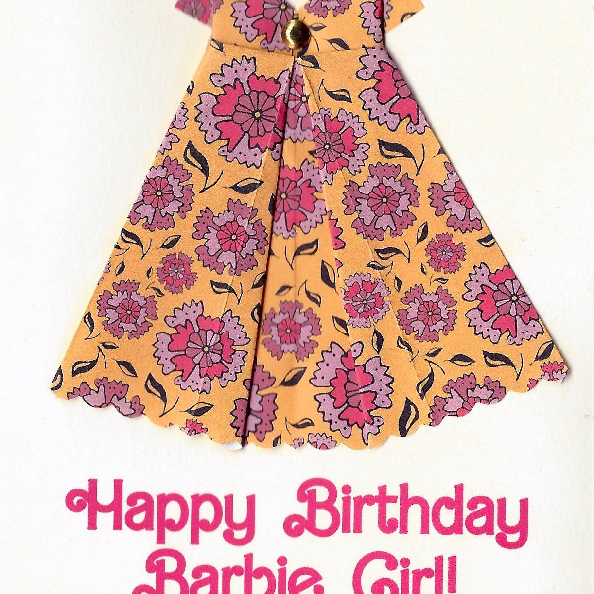 Happy Birthday Barbie Girl one of a kind origami dress card Virginia Fitzgerald