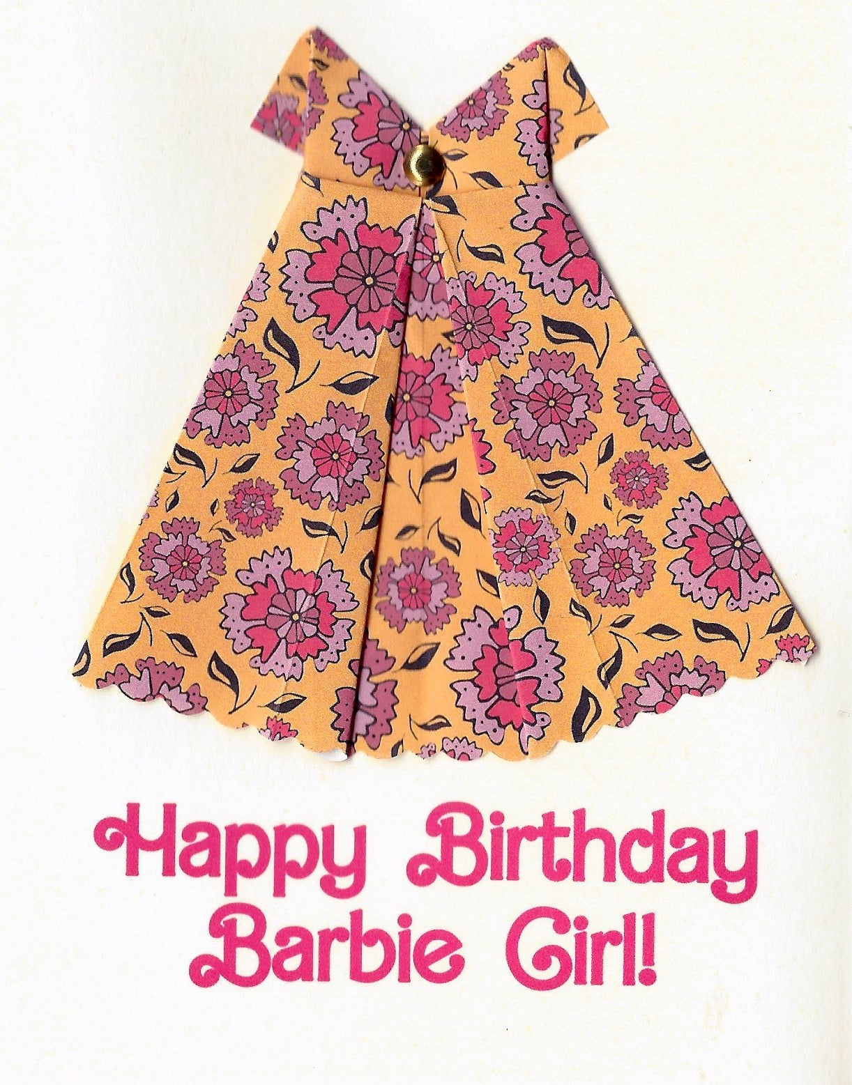 Happy Birthday Barbie Girl one of a kind origami dress card Virginia Fitzgerald