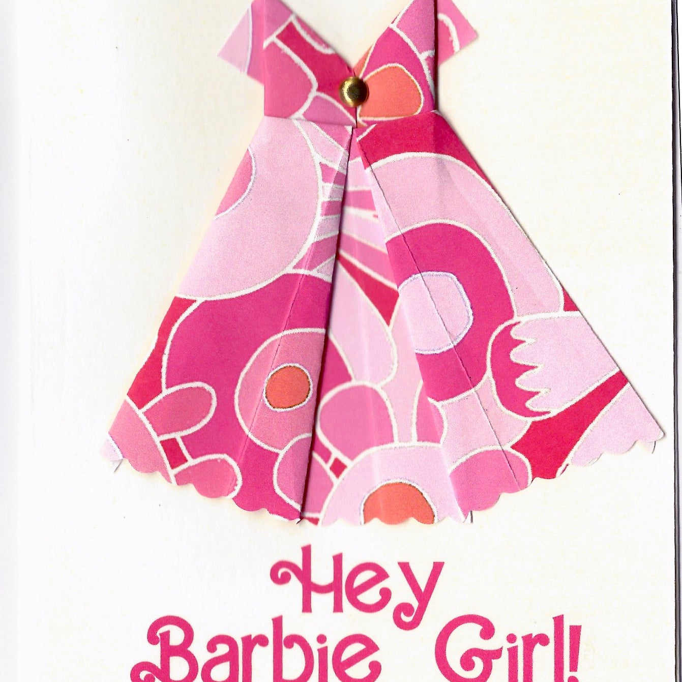 Hey Barbie Girl! one of a kind origami dress notecard Virginia Fitzgerald