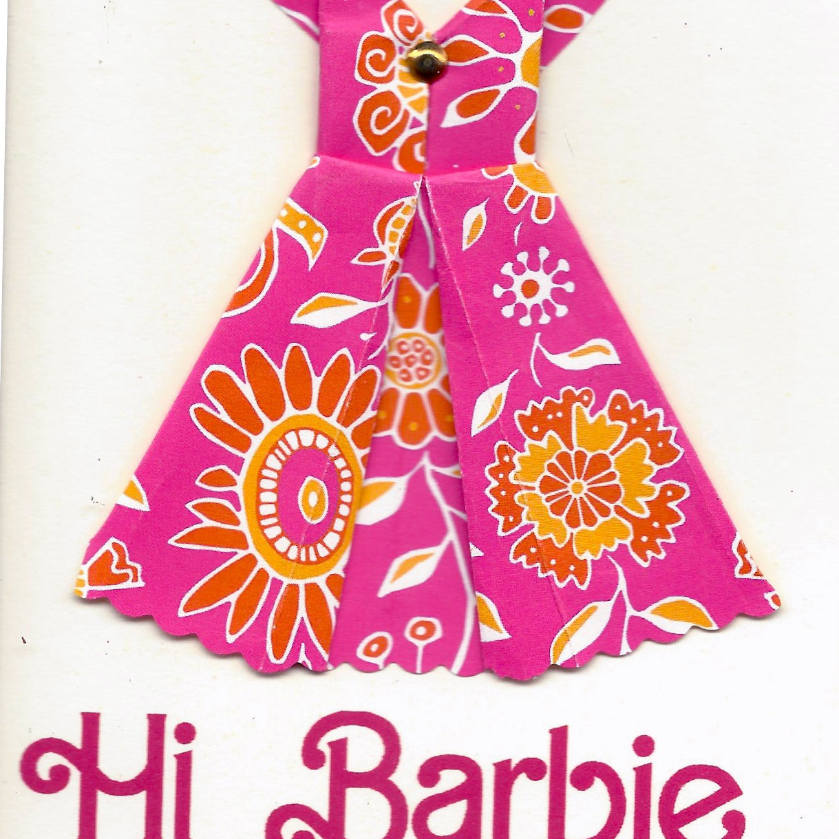 Hi Barbie handmade one of a kind origami dress blank notecard Virginia Fitzgerald