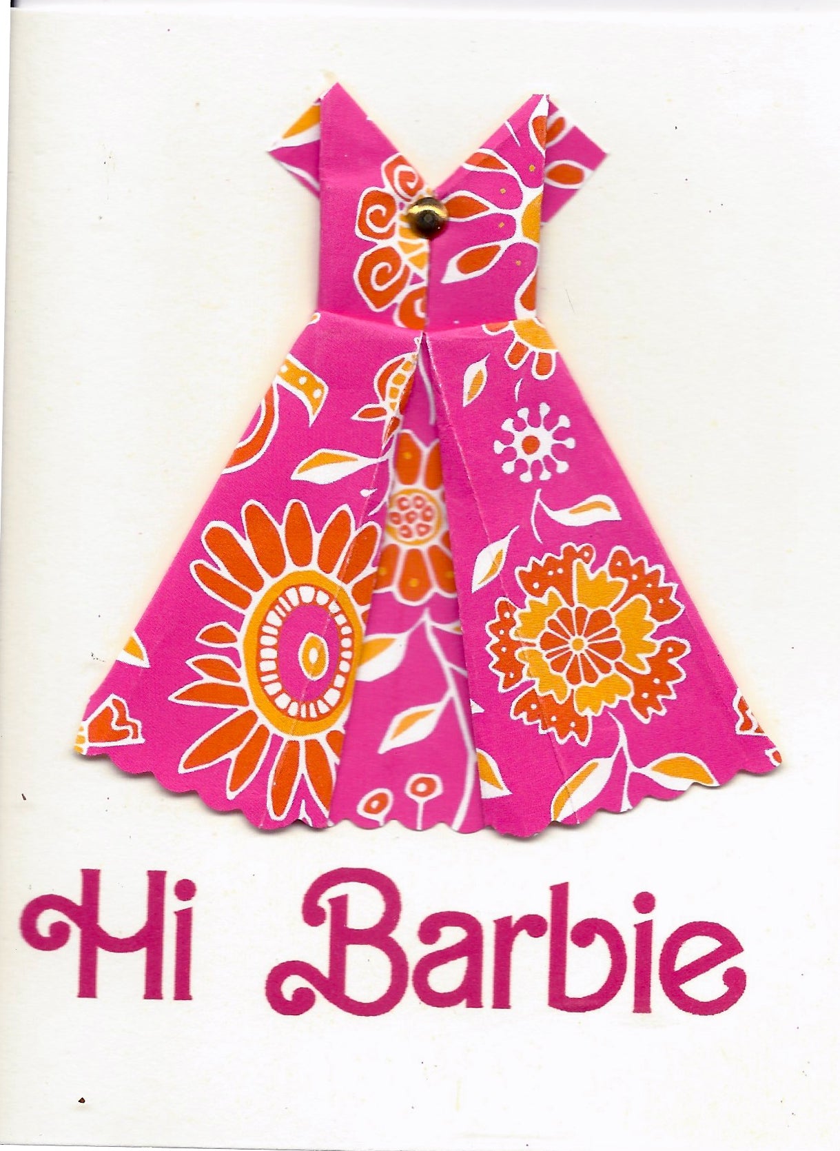 Hi Barbie handmade one of a kind origami dress blank notecard Virginia Fitzgerald