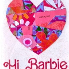 Hi Barbie one of a kind handmade collage heart notecard Virginia Fitzgerald