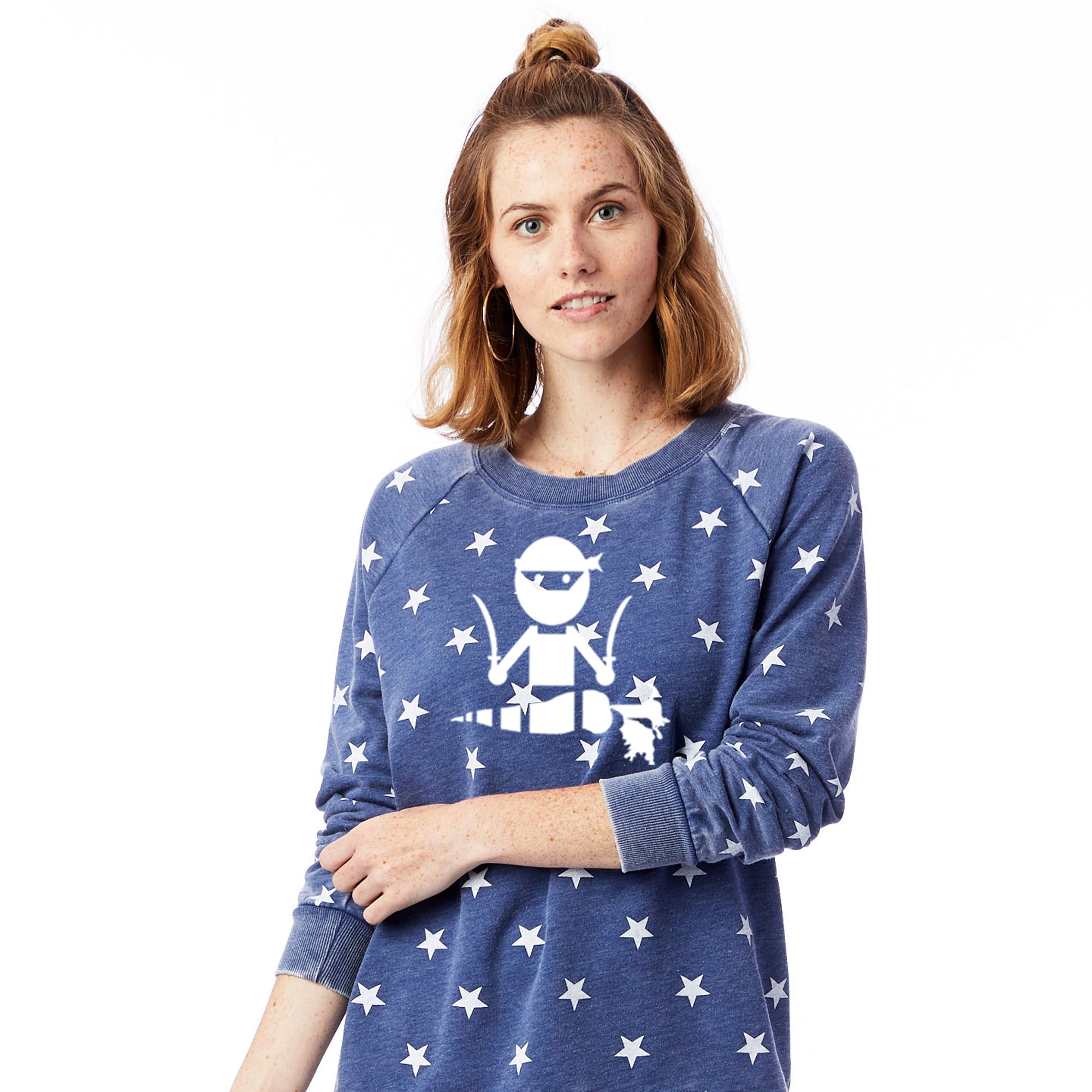Veggie Ninja &amp; Star Printed Burnout French Terry Pullover Sweatshirt Uni-T MSC