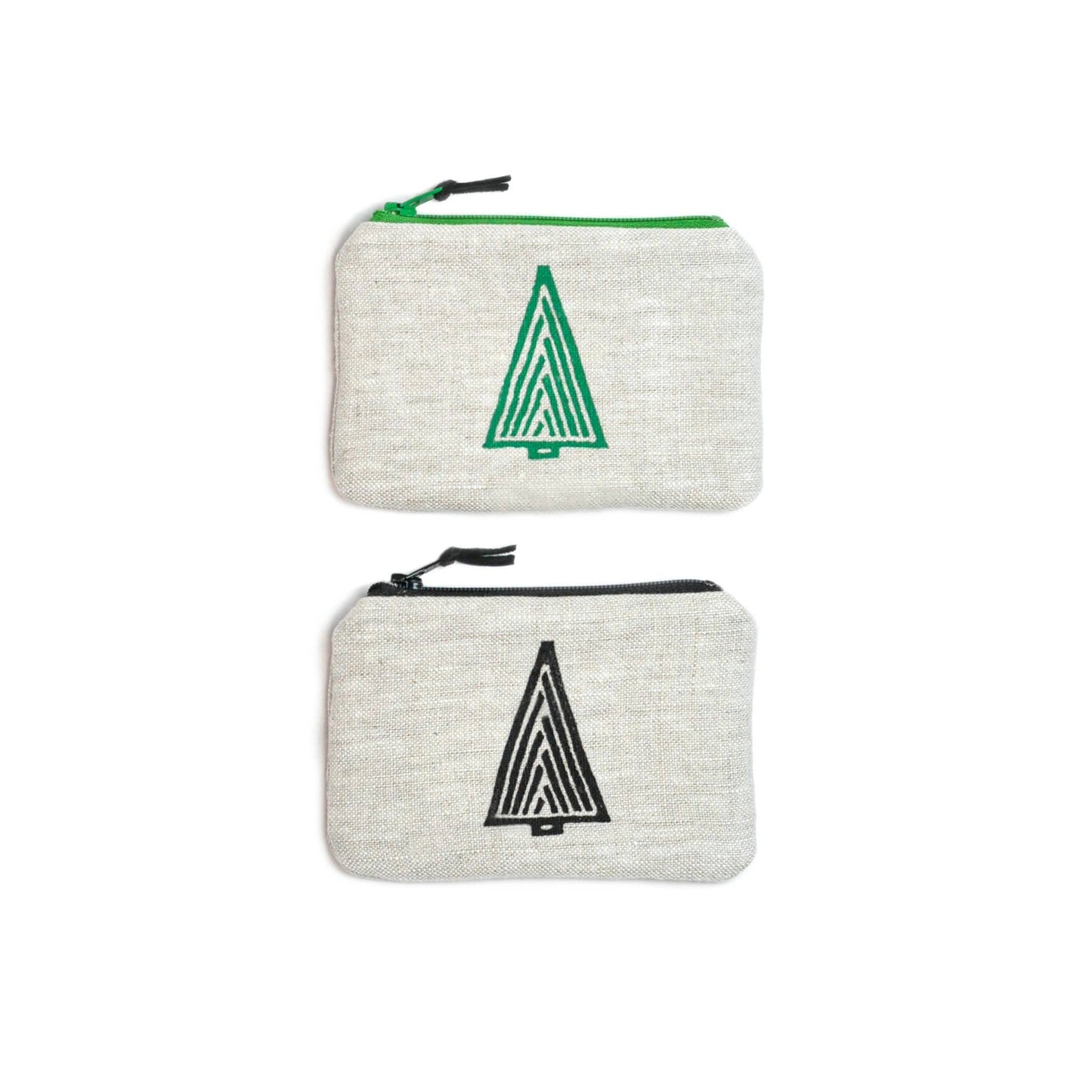 Tree Blockprint Linen Coin Purse Gray Green Goods