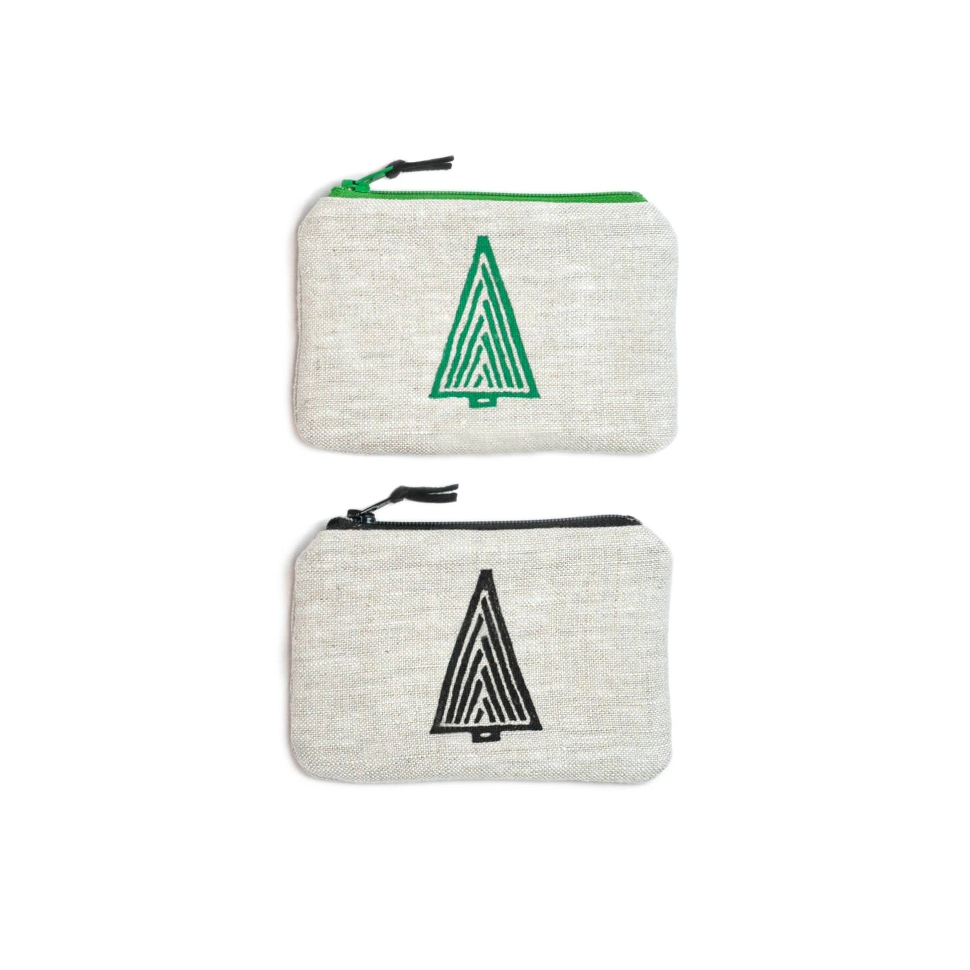 Tree Blockprint Linen Coin Purse Gray Green Goods
