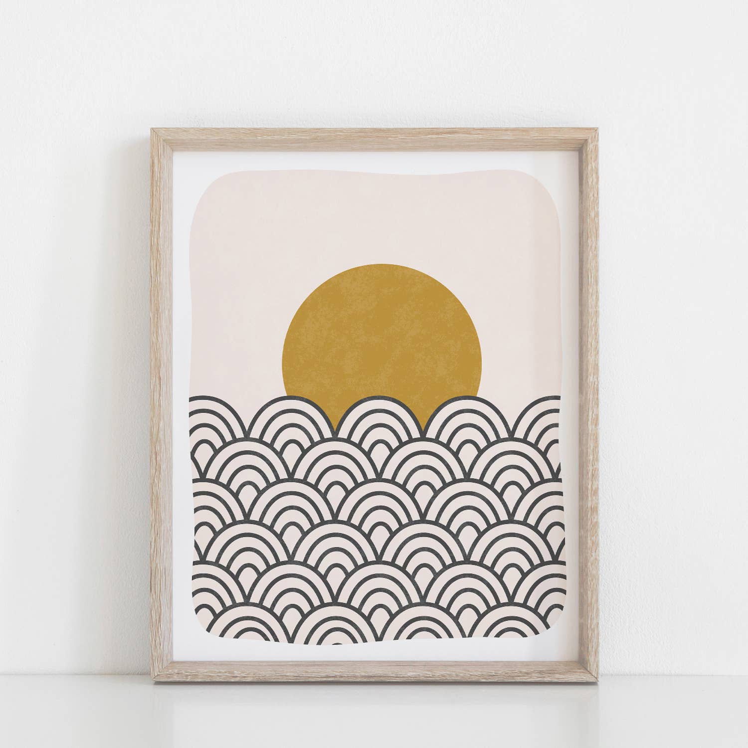 Wall Art Print Sun &amp; Waves - Black, Peach and Ochre Uni-T 