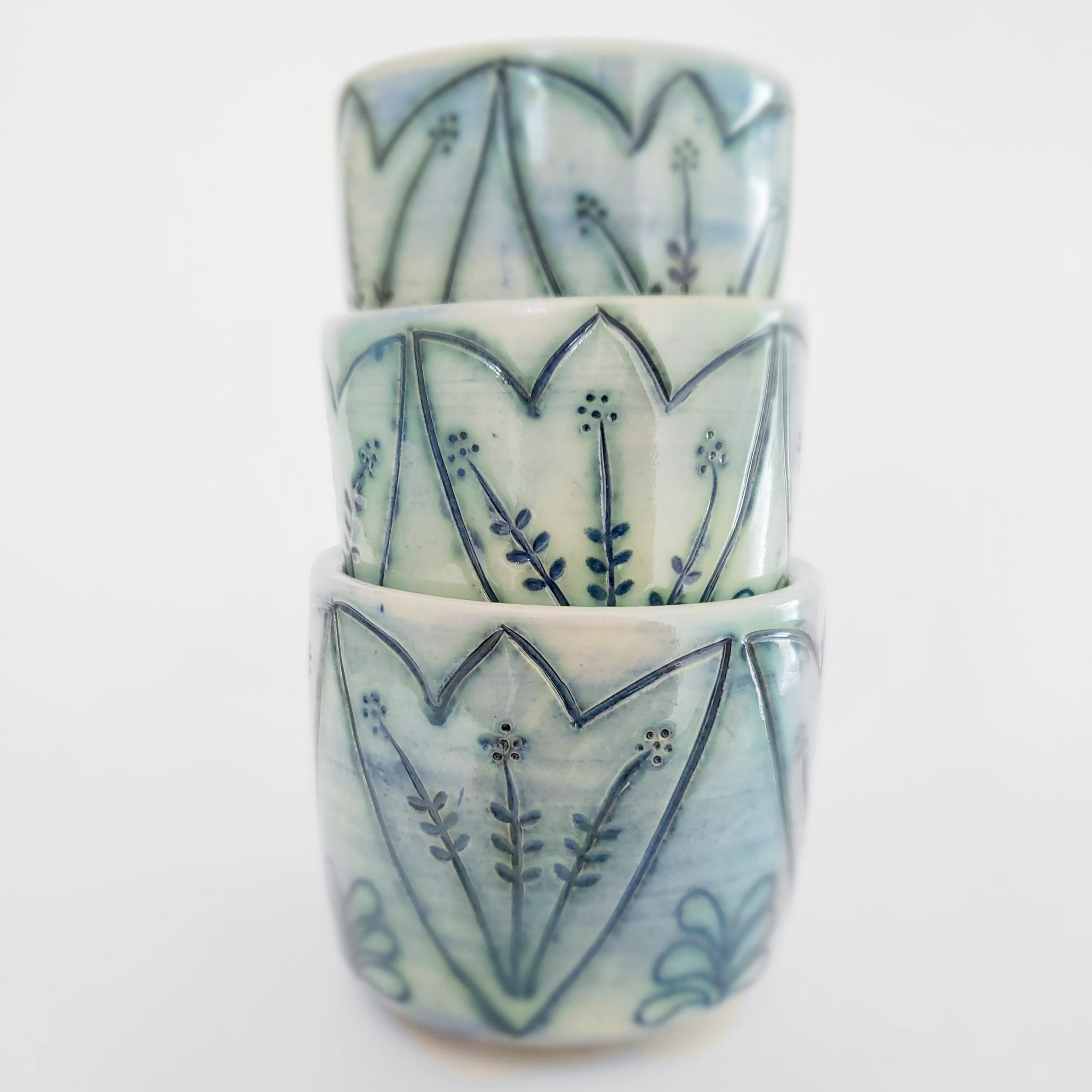 Hand-carved Flower Tea cup Set Megan Twing