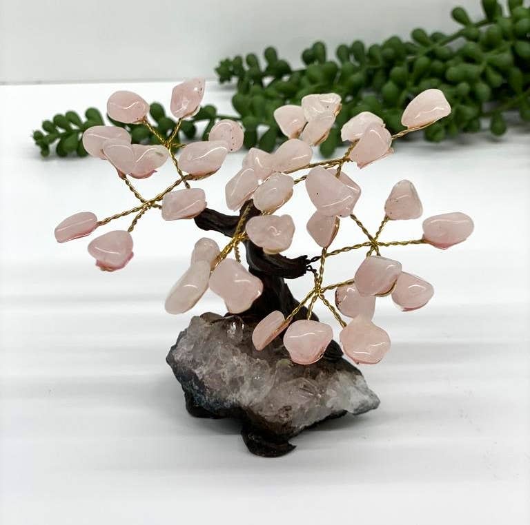 Gemstone Tree - Rose Quartz with Amethyst Base - 5-6" Tall Meraki Gemstones