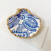 Blue & White Decoupage Scallop Shell Jewelry Dish Ana Razavi