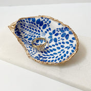 Blue & White Decoupage Oyster Shell Jewelry Dish Ana Razavi