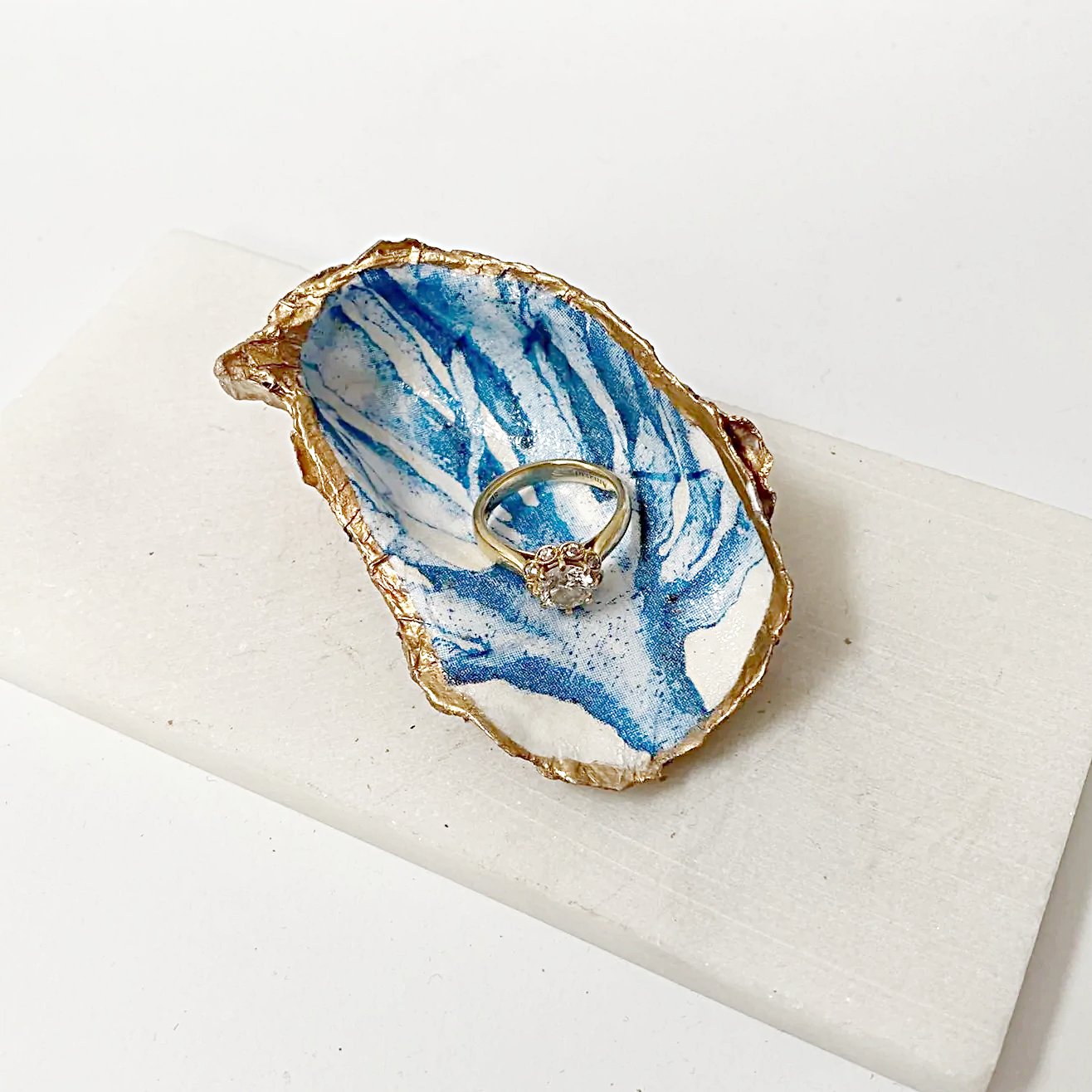 Blue Coral Decoupage Oyster Shell Jewelry Dish Ana Razavi