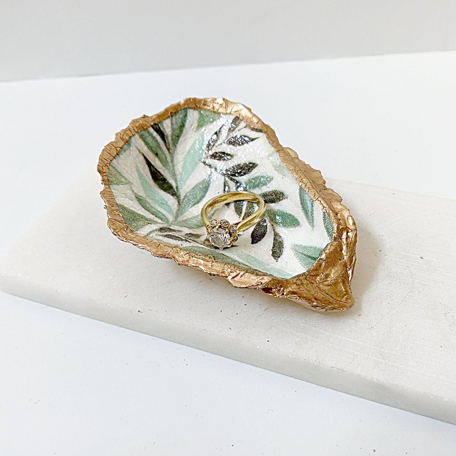 Tropical Leaf Decoupage Oyster Shell Jewelry Dish Ana Razavi
