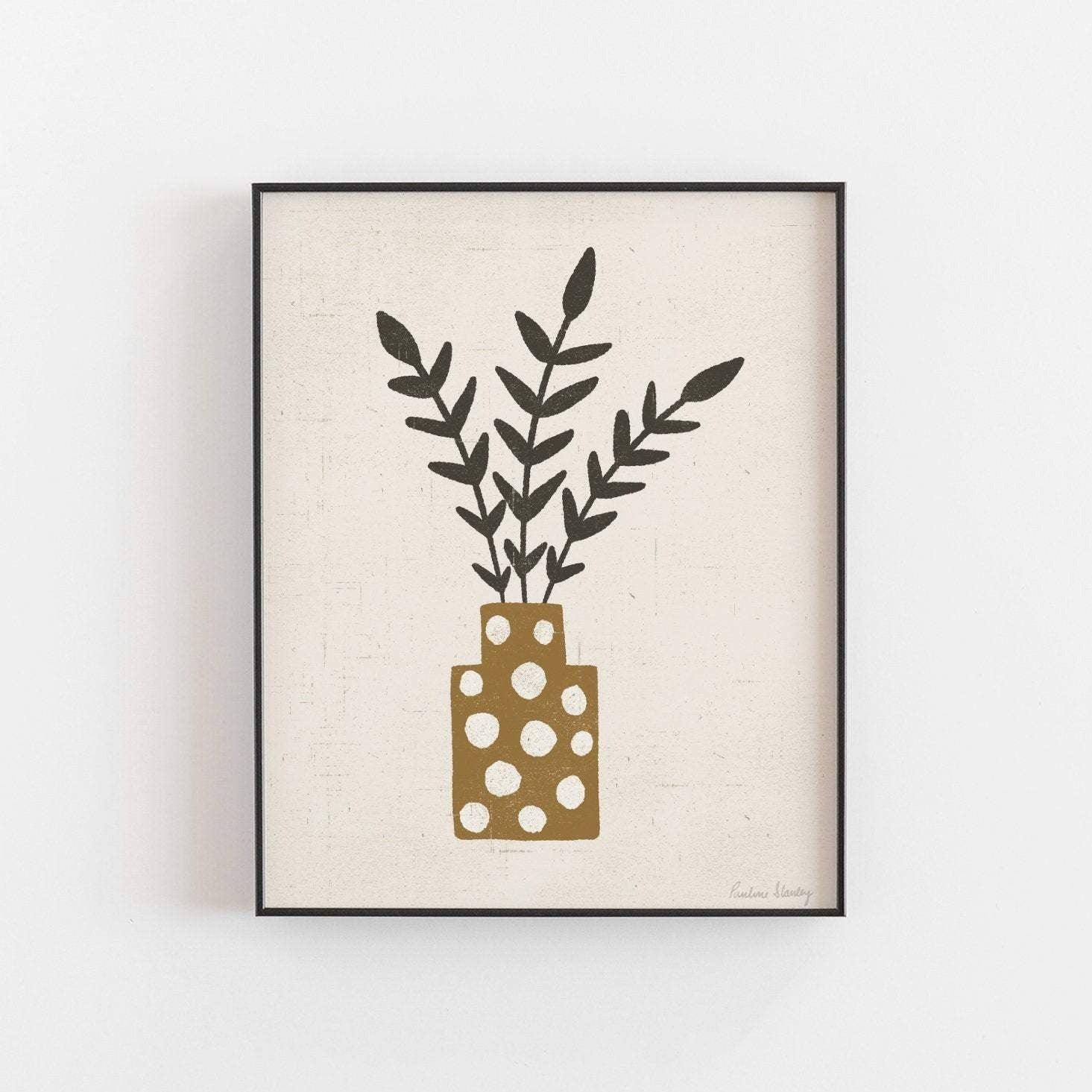 Branches Dotted Terracotta Vase Wall Art Print Uni-T 