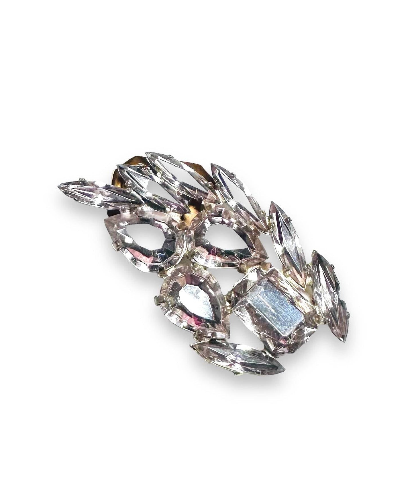 Uni-T crystal magnet brooch with geometric marquise stones, offering a secure, pin-free hold for stylish apparel accessories.
