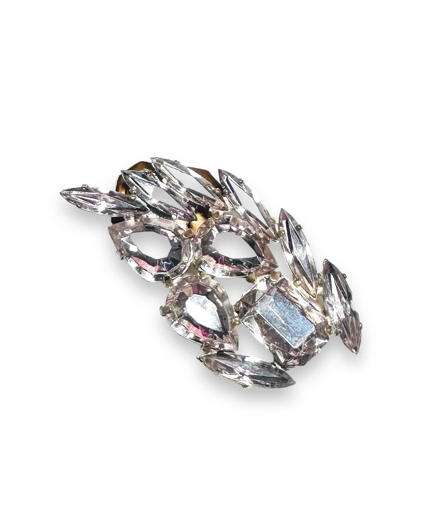 Uni-T crystal magnet brooch with geometric marquise stones, offering a secure, pin-free hold for stylish apparel accessories.