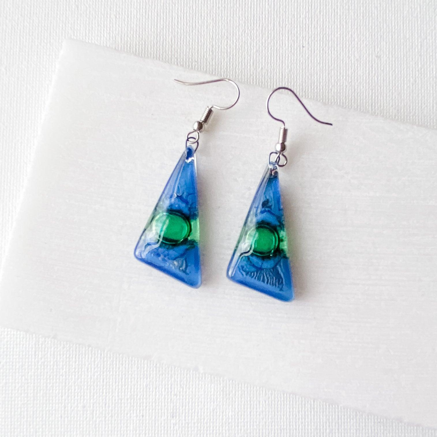 Recycled Fused Glass Earrings - Triangles Uni-T