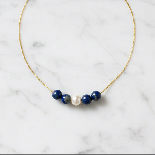 Adjustable Gold Filled Necklace With Pearl and Lapis- Janine Gerade
