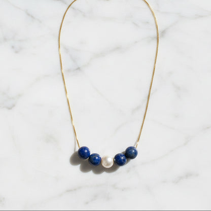 Adjustable Gold Filled Necklace With Pearl and Lapis- Janine Gerade