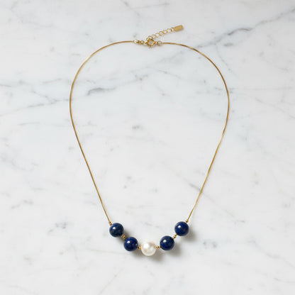Adjustable Gold Filled Necklace With Pearl and Lapis- Janine Gerade