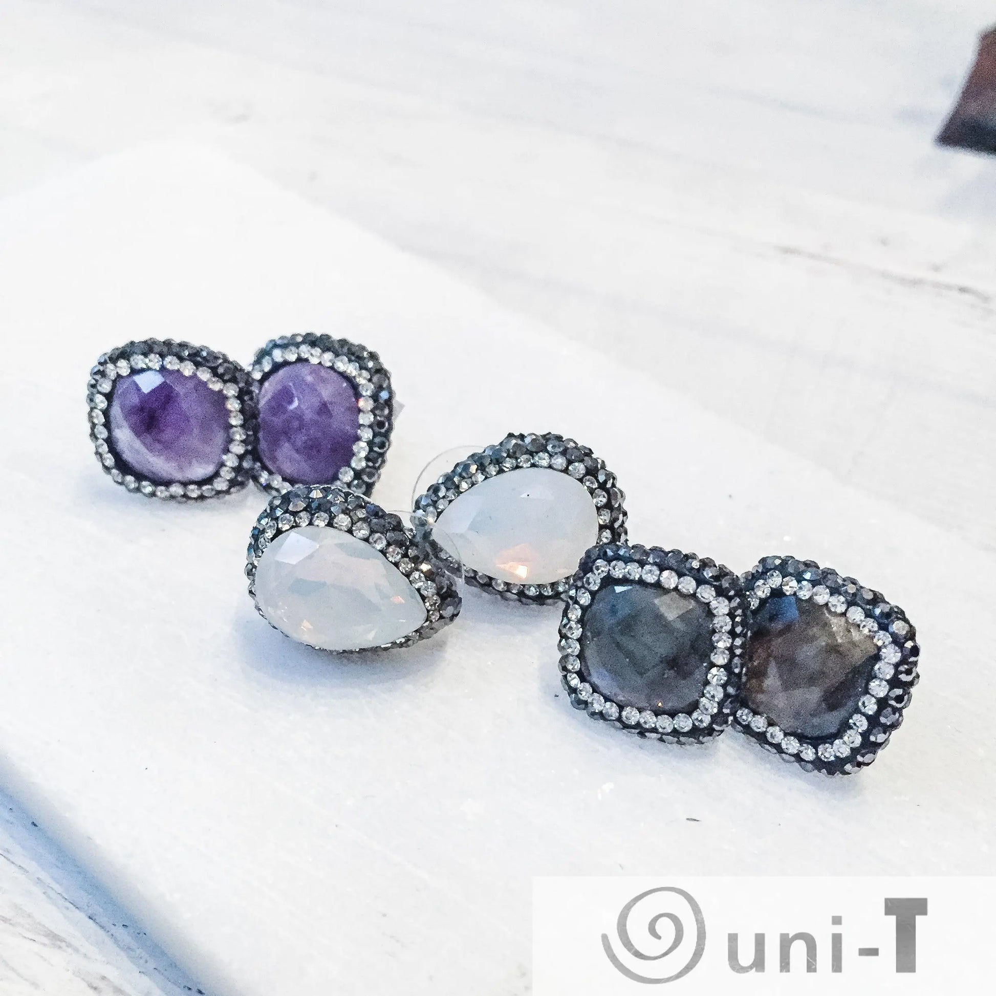 Agate with Pave Crystals Stud Earrings Lisa Trachtman