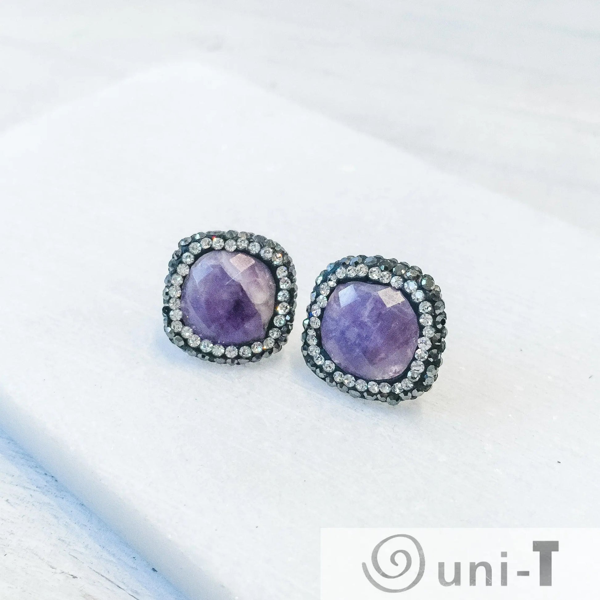 Agate with Pave Crystals Stud Earrings Lisa Trachtman